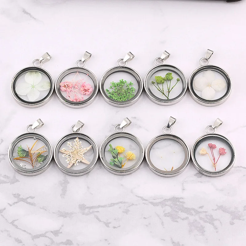 

Fashion glass real flower crystal geometry pendant necklace long section jewelry gold and silver ladies gift direct