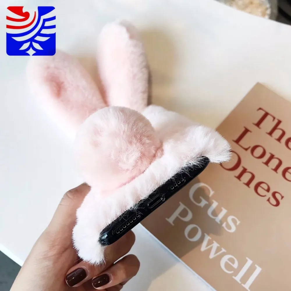 PEIPENG 3D Cute animal rabbit Hairy Warm Fur phone case For iPhone 7 Plus Silicone Case For iPhone X XS Mas 8 7 6 6s Plus XR lifeproof case iphone 8