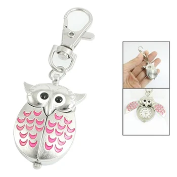 

Wholesale Silver Tone Pink Metal Owl Pendant Knob Adjustable Time Keyring Watch