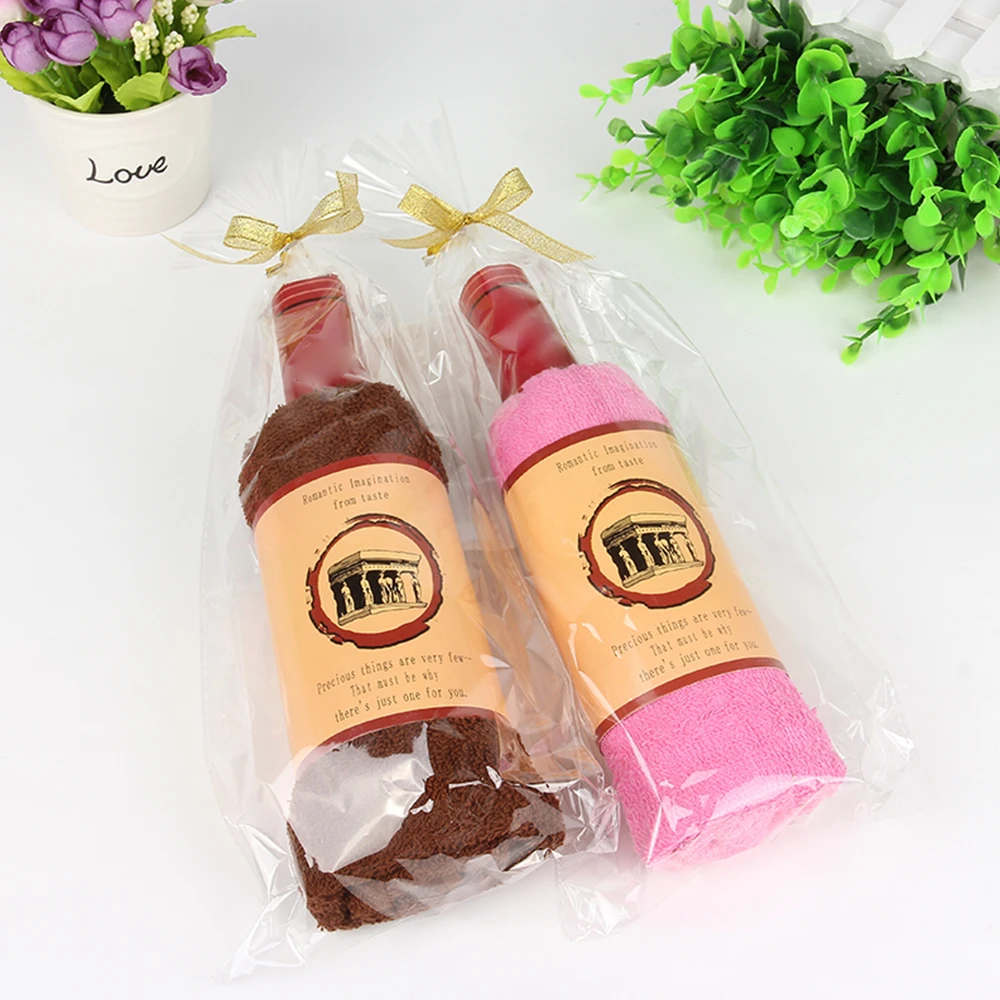 

Unique Red Wine Bottle Shape Soft Washcloth Towel Gift Bath Shower Face Cotton Bath Towel Gift Wedding Cake Gift