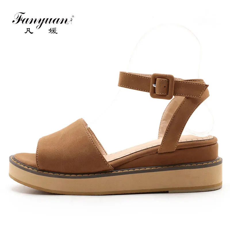 

Fanyuan Fanyuan Fashion Ankle Strap Open Toe Sandals Comfort Wedges High heels Summer Buckle Strap Platform shoes Women shoes