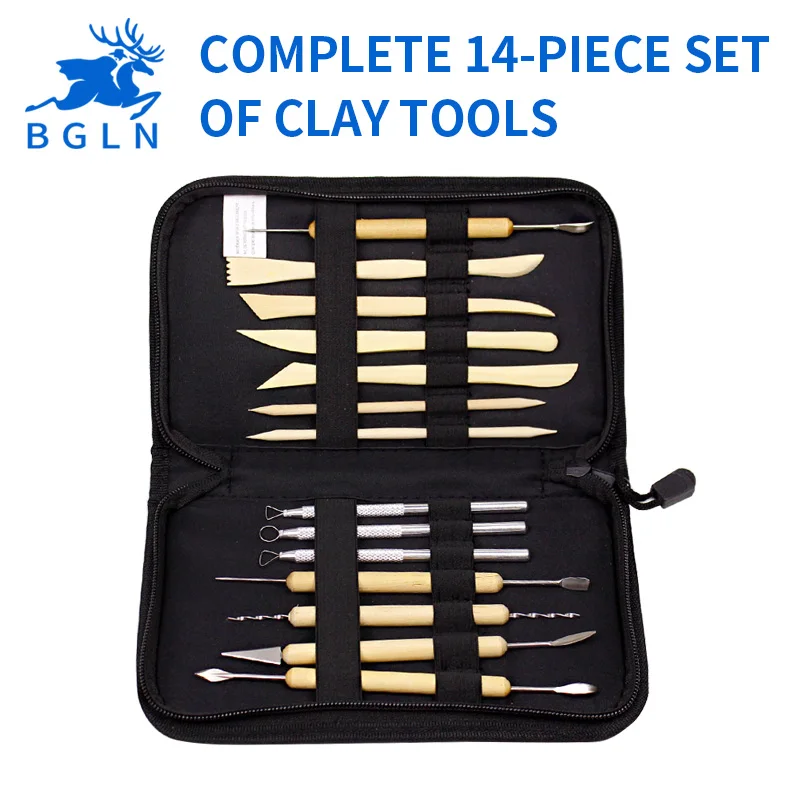 BGLN Super Quality 14Pcs Wooden Metal Pottery Clay Tools With Case
