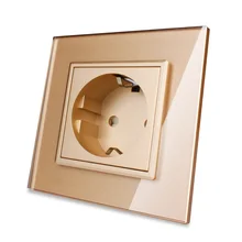 Livolo Freies Verschiffen, EU Standard Steckdose, Goldene Kristall Glas-Panel, AC 110 ~ 250V 16A Wand Steckdose