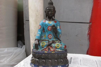 

11"Tibet Buddhist Pure Bronze Cloisonne Shakyamun Tathagata Buddha Statue