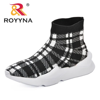 

ROYYNA Women New Sock Boots Round Toe Elastic Ankle Boots Slip On Wedges Fly-Knit Weaving Boots Women Pump Comfy Stiletto Botas