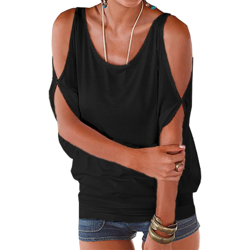 Женская футболка с открытыми плечами свободная повседневная вырезами модель