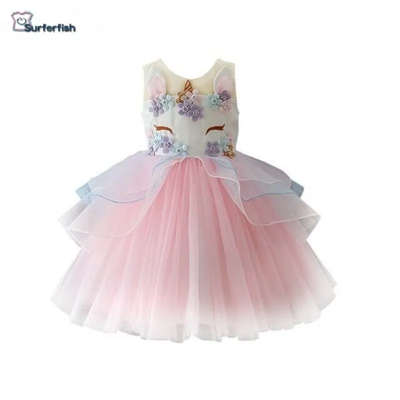 

Retail DropShip Girls Children Flowers birthday Unicorn dress Princess Wedding Party dress Halloween Valentine's Day Costume