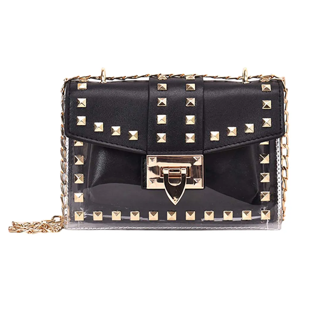 

MOLAVE Handbags Rivet Women bags new Fashion Rivet Diagonal Package Transparent Shoulder Bag Solid Chain pacakge Versatile 9515