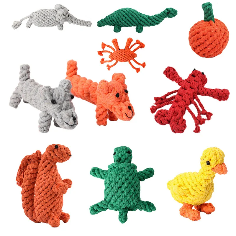 

Pet Cotton Rope Chew Molar Toys for Dogs Puppy Clean Teeth Toys Multiple Animal Shapes Duck Dinosaur Elephant Octopus Crab
