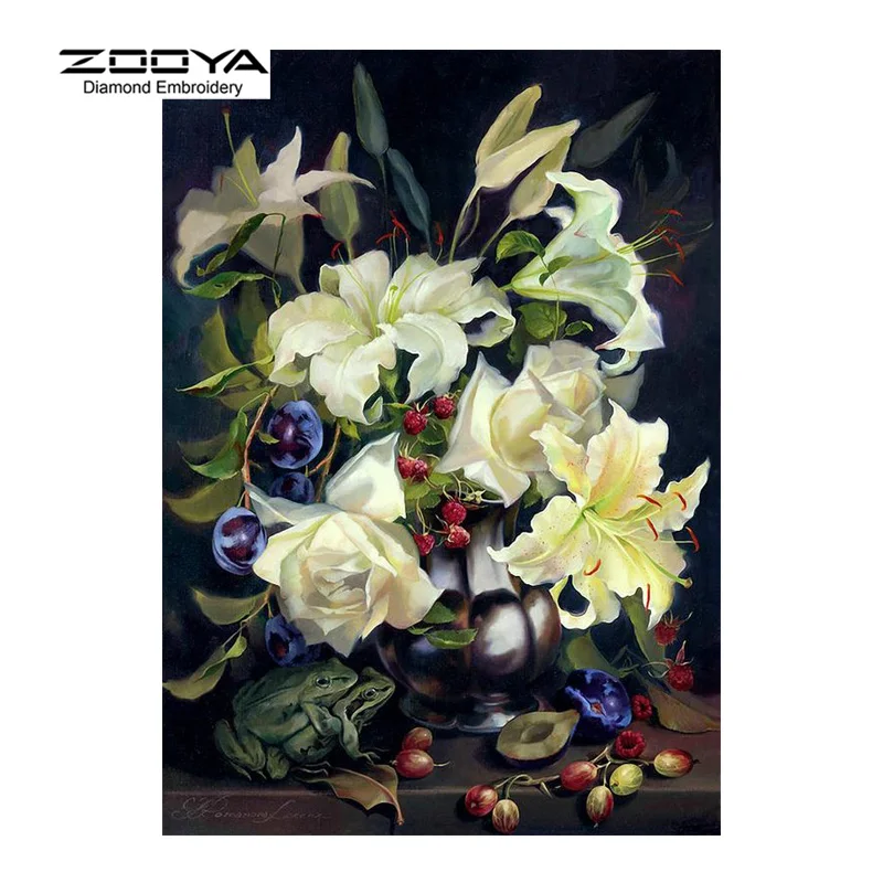 

ZOOYA Diamond Embroidery DIY Diamond Painting White Lily Flower &Frog Diamond Painting Cross Stitch Rhinestone Decoration CJ512