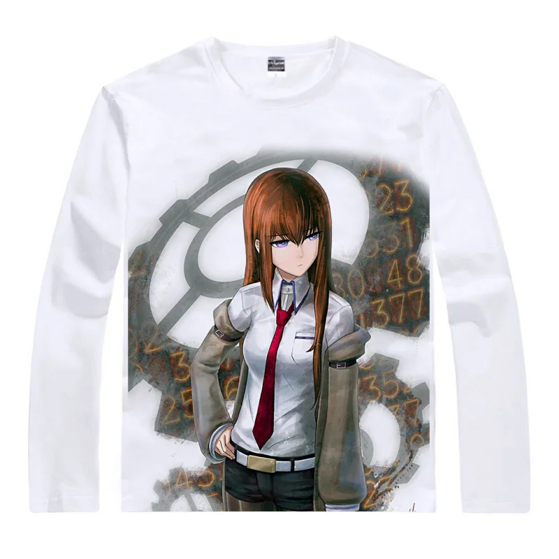 Футболки Steins с воротами рубашка в стиле хип хоп длинным рукавом Makise Kurisu Шиина
