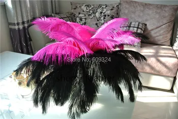 

Free Shipping-100 pcs12-14inch(30-35cm) black hot pink Ostrich Feather Plume for wedding centerpiece wedding party decor