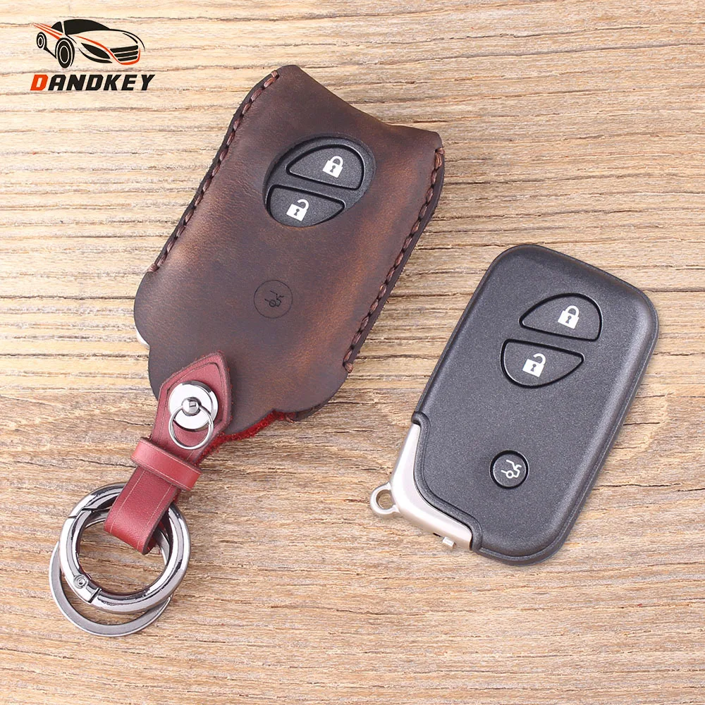 

DANDKEY Genuine Leather Protector Car Keychain Key Cover Case FOB 3 Buttons For Lexus IS250 ES350 GS350 LS460 GS With Small Key