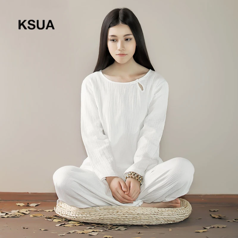 Loose Yoga Sportswear Set Linen Yoga Shirt Pants Zen Meditation Clothing Tracksuit Woman Large Size Gym Sport Suit Shirt Pants