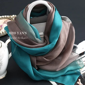 

Genuine Silk Women Scarf Fashion Classic ink Green Gradient Scarves Summer Autumn Winter Good Quality Necklace Shawl