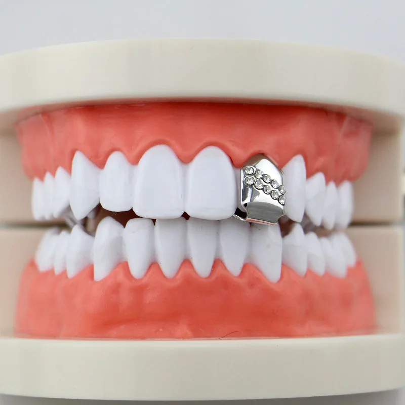  HIPHOP 4 Color Grillz Single Teeth Grillz With Rhinestone Crystal Inlay Vampire Gift Hip Hop Jewelry for Men Body Joyeria (8)