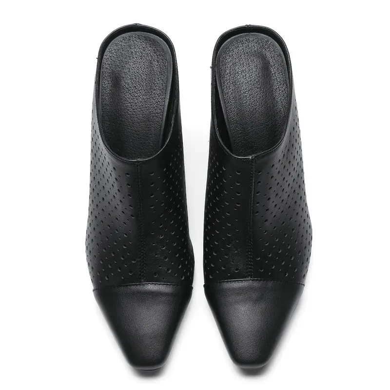 Véritable jaune Femme Robe Orteil Cuir Noir blanc D'été Pompes Chaussures Slingbacks Hauts Poined Femmes Talons rrwaq6g