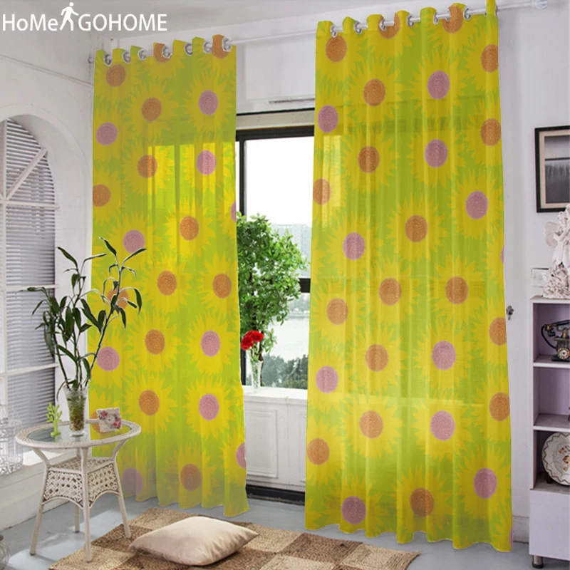 

Sunflower Tulle Curtains for Bedroom Window Curtain Living Room Voile Door Drape Panel Sheer Tulle Curtains Kitchen Home Decor