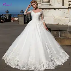 Fsuzwel Великолепные Аппликации Часовня поезд-line свадебное платье 2019 люкс плиссе кружевной вырез лодочкой до платье для невесты принцессы