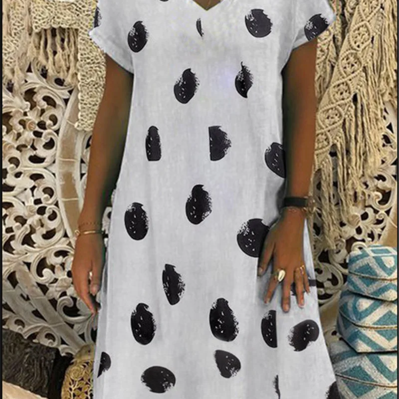 

Large size Women's Dress 2019 new hot sale print wild fashion dress V-neck short-sleeved loose dresses