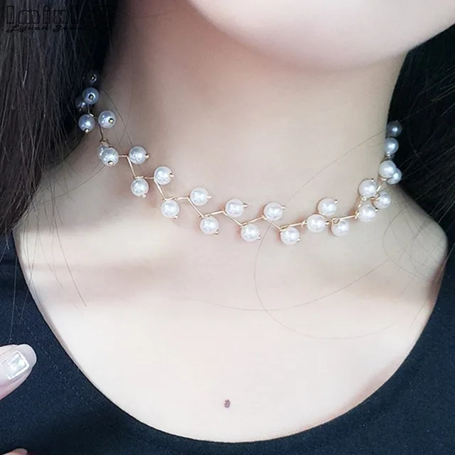 Korean Jewelry Fashion Simple Short Necklace Imitation Pearl Necklace