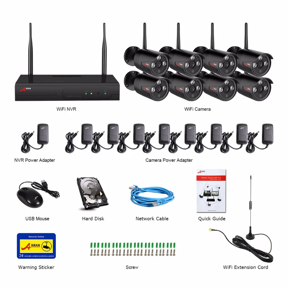 ANRAN 8CH система видеонаблюдения беспроводная 1080P NVR с 2.0MP наружная Водонепроницаемая Wifi камера безопасности система ночного видения комплект наблюдения