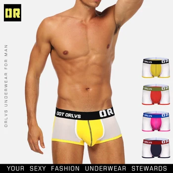 

ORLVS Sexy Men Boxer Gay Underwear Soft Breathable Male Underwear Comfortable Solid Panties Underpants Cueca Boxershorts Homme