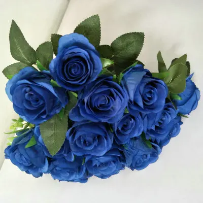 1 шт. высокое качество Шелковый цветок 18 голов искусственные маленькие розы Букет для дома свадебные подружки невесты декоративные искусственные цветы - Цвет: blue