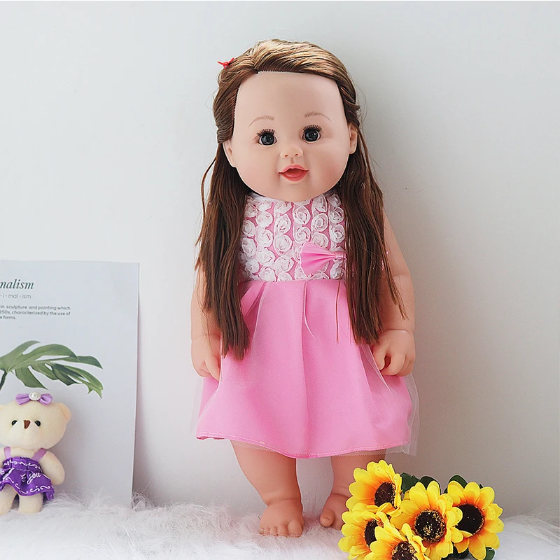 Мягкая силиконовая Кукла Reborn Baby Toys длинные волосы Doll реалистичные 45 см куклы для