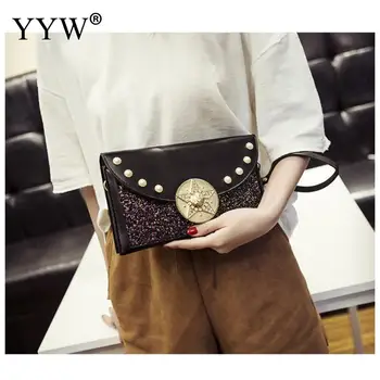 

Classic Black Women Clutch And Purse With Sequin Chain Shoulder Bag Female Fashion Wallet Party Rivet Purse Gray Pouch Handbag