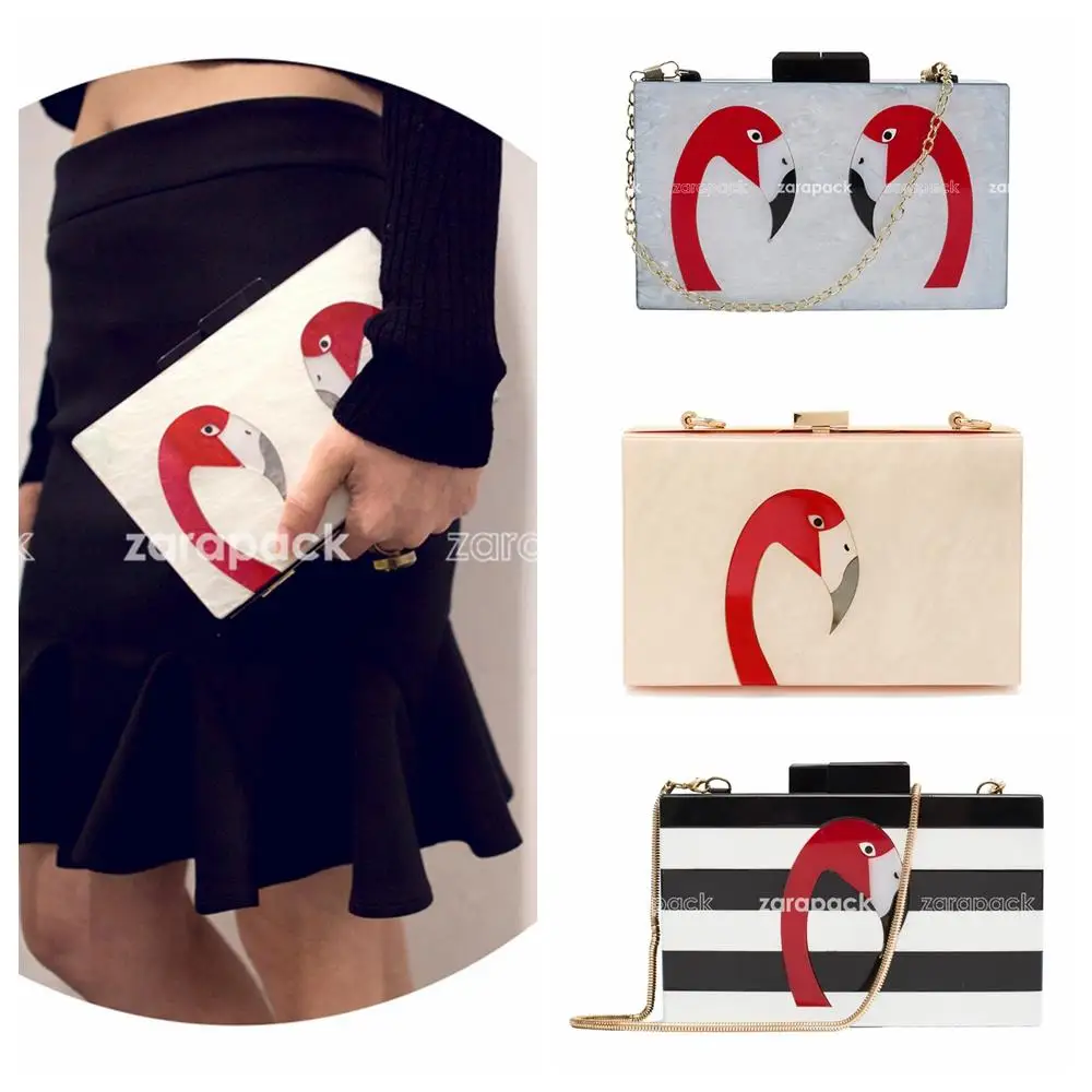 

Designer Flamingo Hard Case Chain Shoulder Bag Purse Perspex Handbag Box Clutch Bolsa