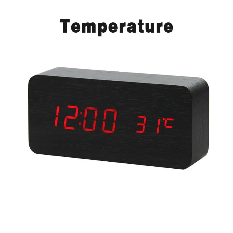 12 LED Wooden Alarm Clock Watch Table Voice Control Digital Wood Despertador Electronic Desktop USB/AAA Powered Clocks Table Decor - Цвет: 12