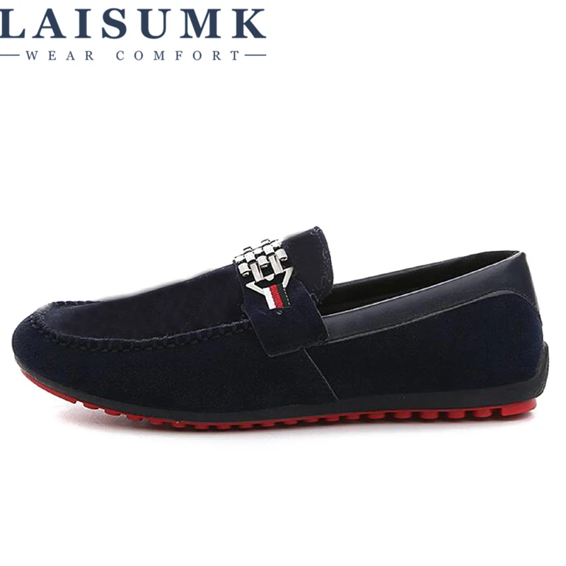 LAISUMK Men Black Loafer Shoes Trendy  Leather Slip-on Loafers Vintage Style Men Driving Casual Blue Flat Shoes 2019 New