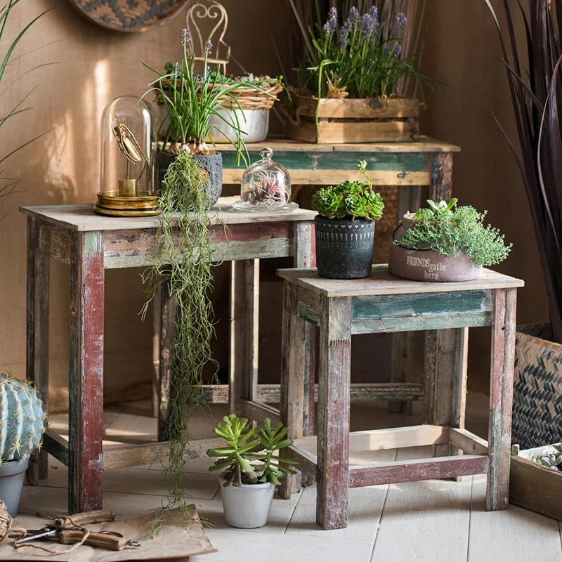 

beautiful distressed shabby handmade wooden antique nesting side tables
