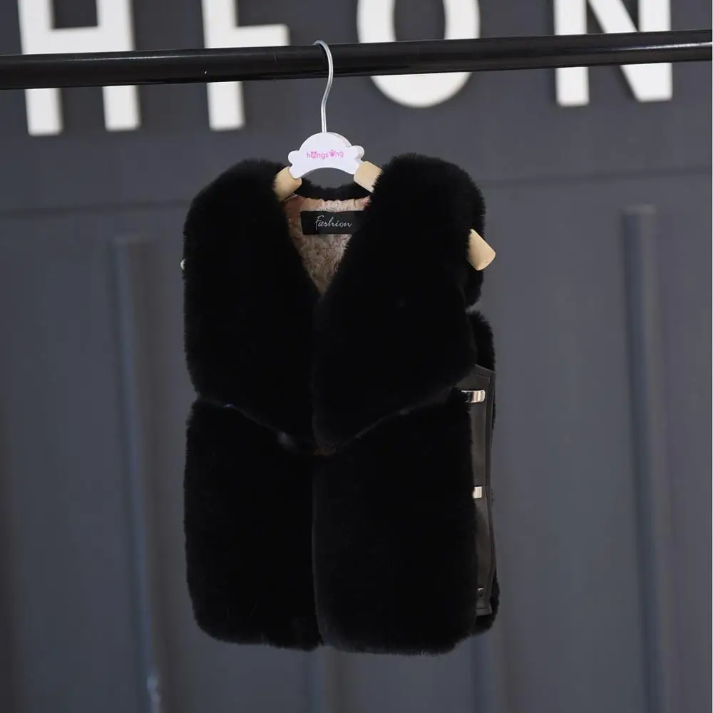 Зимнее пальто для маленьких девочек жилет из искусственного меха Теплый жилет Детская меховая одежда детская куртка без рукавов, верхняя одежда для детей от 2 до 10 лет, TZ310 - Цвет: Black