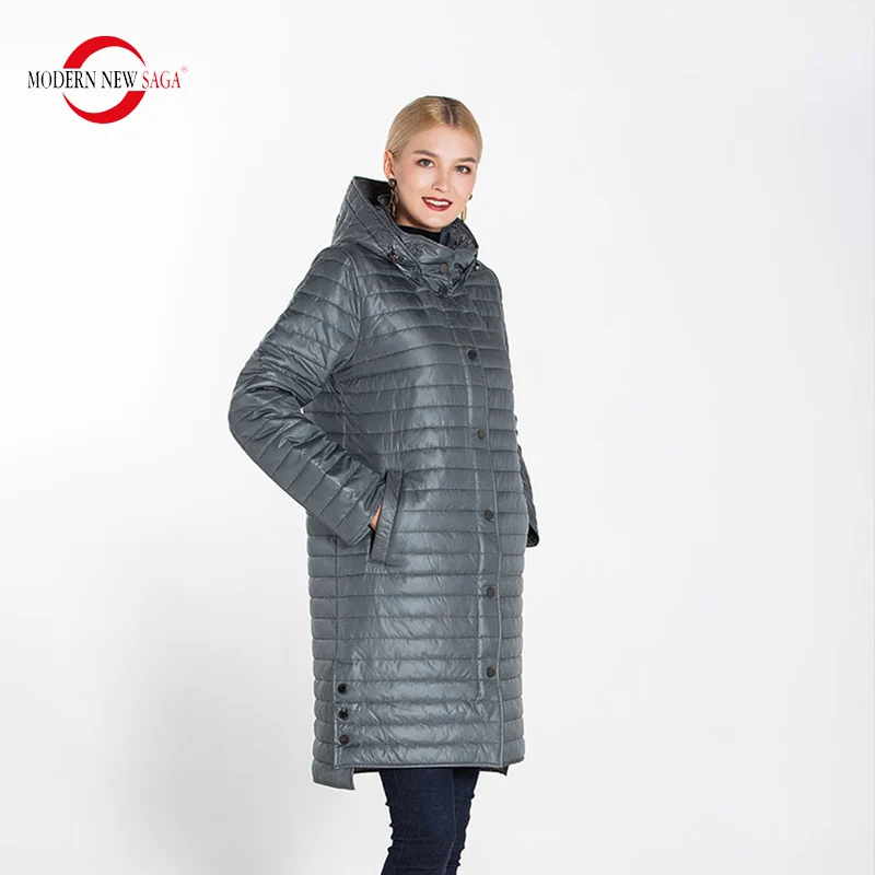 MODERN NEW SAGA Oversized Women Warm Parkas Winter Casual Long Coat Female Solid Overcoat Full Pockets Zippers Jacket
