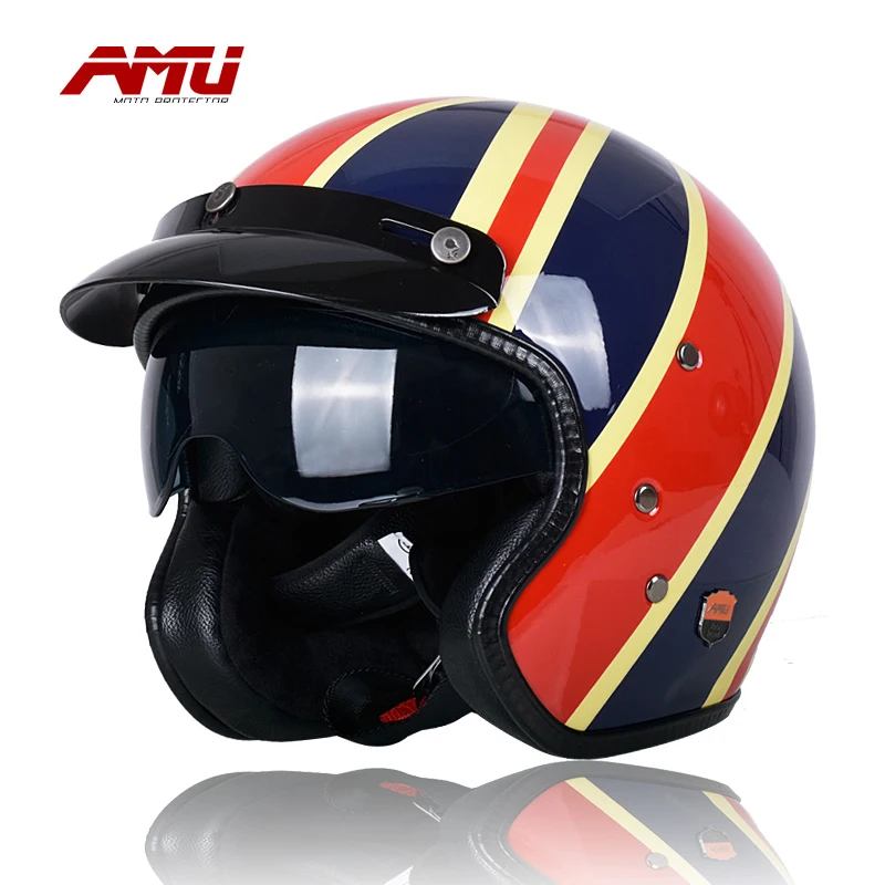 AMU moto rcycle Ретро Винтажные шлемы стекловолокно chooper велосипедный шлем 3/4 Половина лица Мото шлем