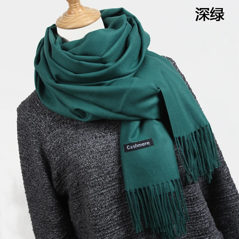 YR001 Dark green Женские однотонные кашемировые шарфы с кисточками, женский зимний толстый теплый шарф, высокое качество, Женская шаль, горячая распродажа, YR001 - Цвет: YR001 Dark green