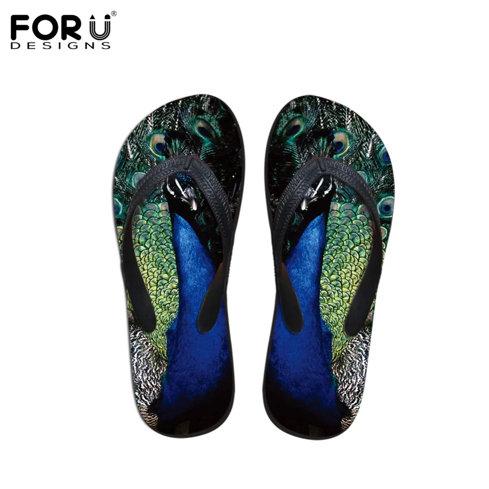 

FORUDESIGNS Women's Casual Home Flip Flops Slippers Summer Cute Animal Brand 3D Peacock Feather Printing Fashion Beach Flats