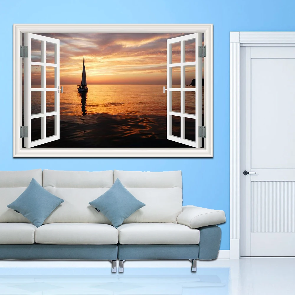 Настенная 3D Наклейка на стену парусная лодка море|wall sticker|removable wall stickershome decor |