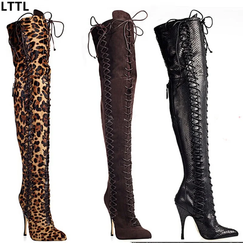 New Design Over-the-Knee Long Boots Sexy Woman Lace-Up Cross-tied Pointed Toe Fashion Boots Thigh High Gladiator Elegant Boots