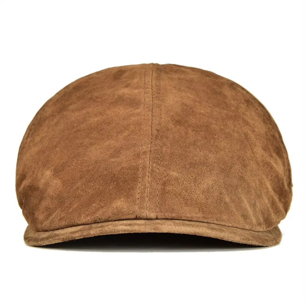 Suede Leather Newsboy Cap Men Women Frosted Nubuck Pigskin 8 Panel Gatsby Baker Hat with Lining