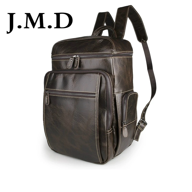 

J.M.D 2017 New High Quality 100% Real Cow Leather Chocolate Color Men's Backpacks Tote Designs Large Travel Bag 7202B