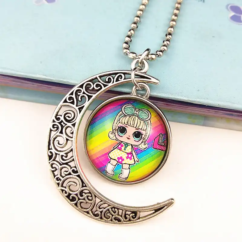 24 шт. новый дизайн куклы с сюрпризом ожерелье из мультфильма стекло полумесяц pandent ювелирные изделия серии для девочек лучший подарок оптов...