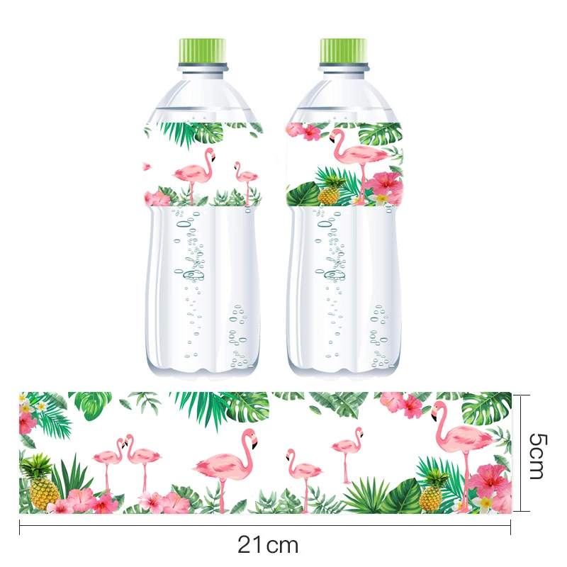 Omilut 12pcs Flamingo Palm Leaf Mineral Water Bottle Label Tropical Party Decor Stickers Summer Party Flamingo Pineapple Decor