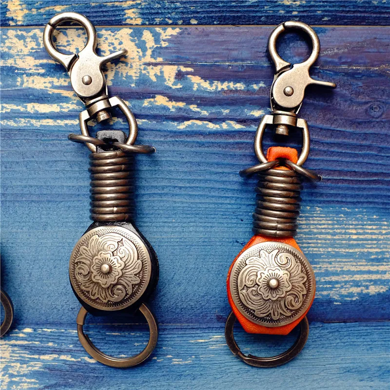

K-15 vintage leather Key Ring Wallets smart key holder collector housekeeper key organizer bag hanging