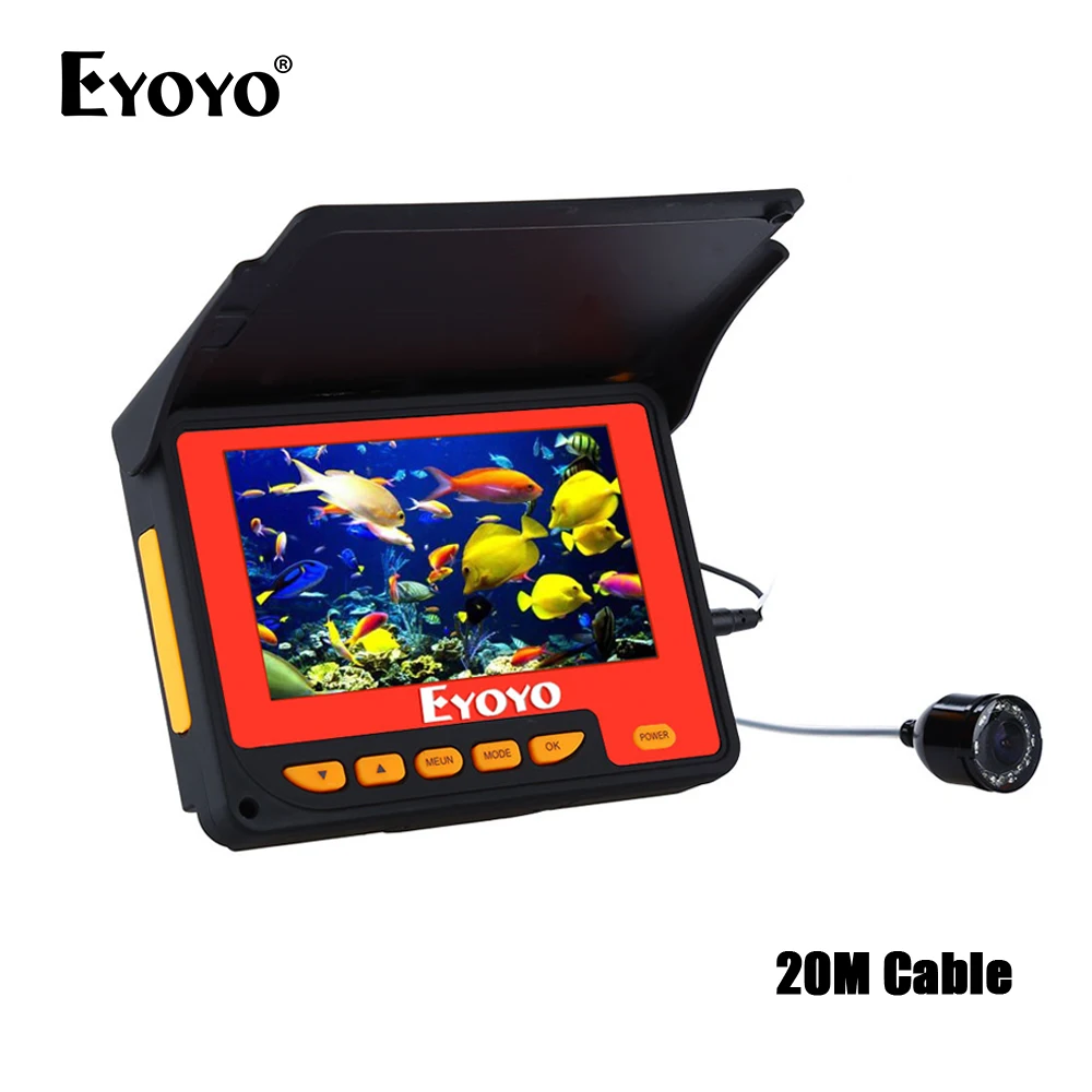EYOYO F05 4.3 20M Infrared IR Underwater Ocean River Lake Boat Ice Fishing Camera Fish Finder Video Fishfinder Fixed on the Rod eyoyo 930m touch screen infrared hd 1000tvl underwater fishing camera fish finder video fishfinder ocean river sea boat fishing