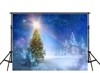 

7x5 Christmas Photography Background Christmas Tree Home Decoration Stars Gifts Blue Merry Christmas Studio Background