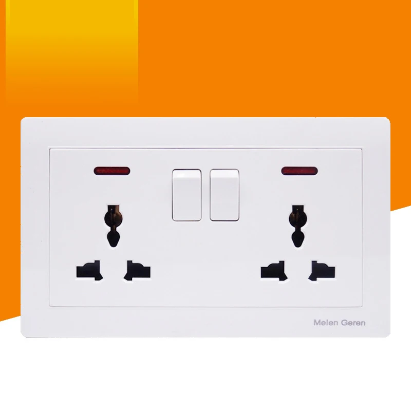 

Multifunction Wall Power Socket 2 Gang Litht Switch Double Universal 3 Hole Switches Outlet Dual LED indicator 146mm*86mm White