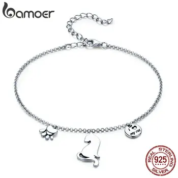 

Hot Sale 100% 925 Sterling Silver Naughty Cat Pet Footprints Chain Women Bracelet Sterling Silver Jewelry Gift SCB070 BAMOER